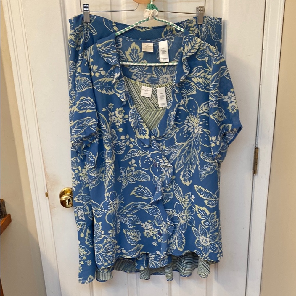 Emma James Blue and White Wrap Blouse, Camisole, and Matching Reversible Skirt